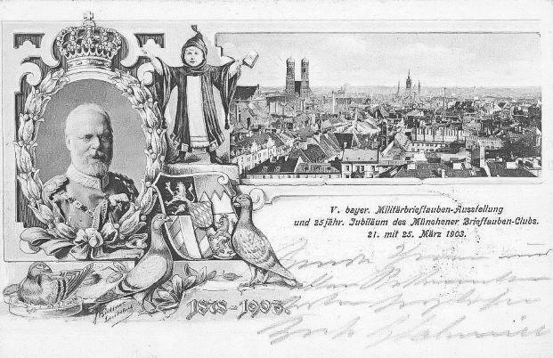 1903-bayr-Militarbrieftaubenausstellung-Postkarte 1903-bayr-Militarbrieftaubenausstellung-Postkarte
