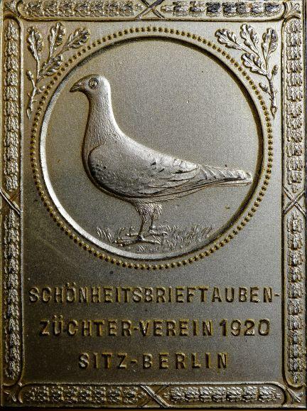 1920-Plakette-Schonheitsbrieftauben-Zuchterverein-Berlin 1920-Plakette-Schonheitsbrieftauben-Zuchterverein-Berlin
